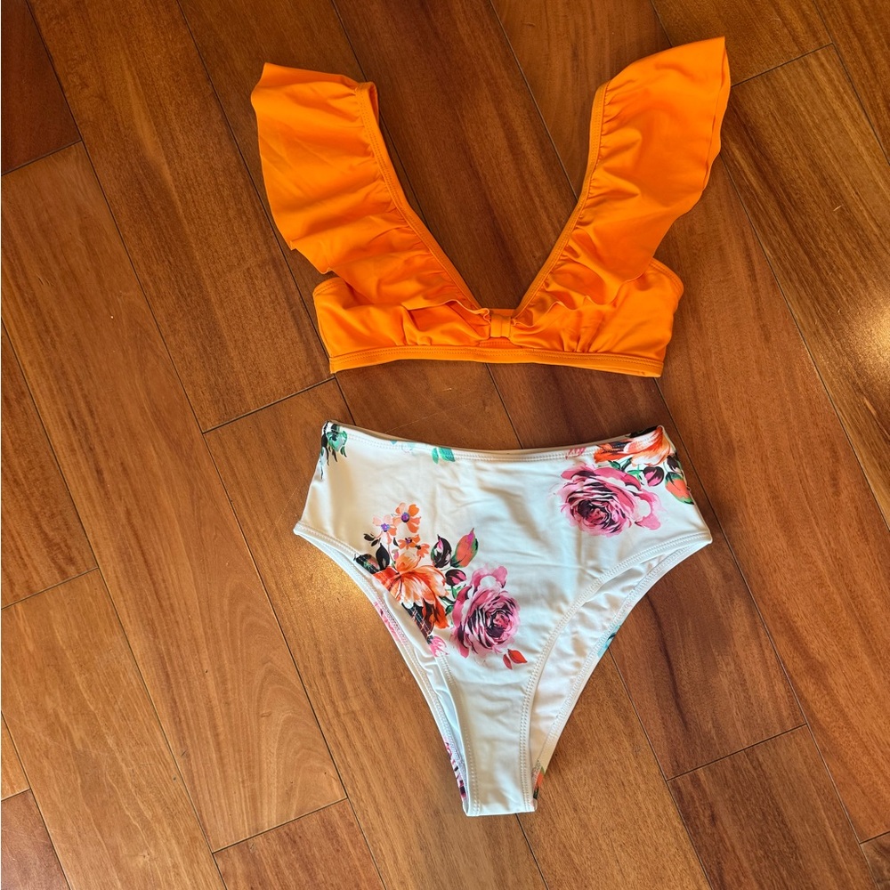 Orange Floral Kids Swim Set